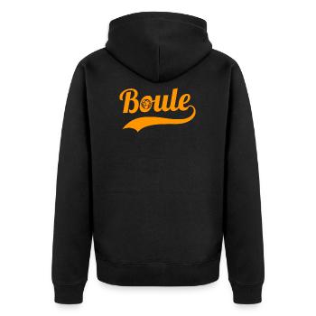 Boule Kugeln Boulespieler Logo Schriftzug - Unisex Premium Bio Zip Hoodie - Schwarz - Hinten - Nico (187cm)