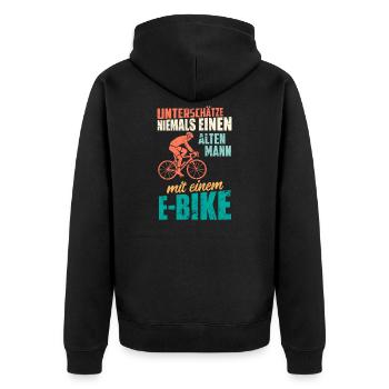 E-Bike Spruch alter Mann Geschenk Geburtstag Witz - Unisex Premium Bio Zip Hoodie - Schwarz - Hinten - Nico (187cm)