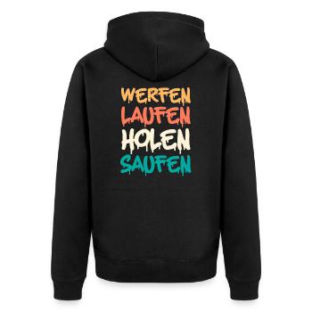 Trinkspiel Flunkyball Saufspiel Party Studenten - Unisex Premium Bio Zip Hoodie - Schwarz - Hinten - Nico (187cm)