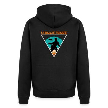Retro Ultimate Frisbee - Unisex Premium Bio Zip Hoodie - Schwarz - Hinten - Nico (187cm)