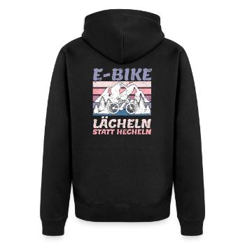 E-Bike lächeln statt hecheln EBiker Geschenk - Unisex Premium Bio Zip Hoodie - Schwarz - Hinten - Nico (187cm)