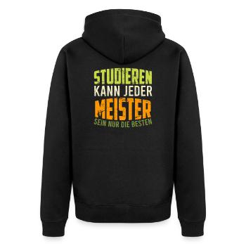Geschenk zur Meisterschule Meister Meisterprüfung - Unisex Premium Bio Zip Hoodie - Schwarz - Hinten - Nico (187cm)