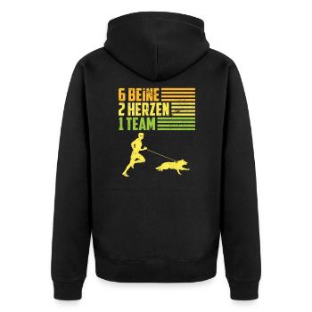 Hundesport Joggen mit Hund Canicross Geschenk - Unisex Premium Bio Zip Hoodie - Schwarz - Hinten - Nico (187cm)