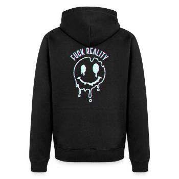 Techno Musik Spruch Fuch Reality Hardtek Hardstyle - Unisex Premium Bio Zip Hoodie - Schwarz - Hinten - Nico (187cm)