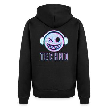 Techno DJ Gesicht Elektro Face Smile Kopfhörer - Unisex Premium Bio Zip Hoodie - Schwarz - Hinten - Nico (187cm)