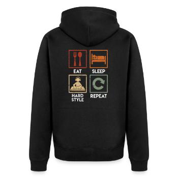Techno Raver Geschenk Echt Sleep Hardstyle - Unisex Premium Bio Zip Hoodie - Schwarz - Hinten - Nico (187cm)