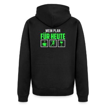 Tagesplanung Kaffee Laufen Wein Jogger Jogging - Unisex Premium Bio Zip Hoodie - Schwarz - Hinten - Nico (187cm)