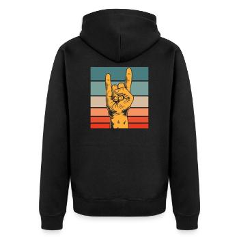 Rockmusik Rocker Symbol Retro Vintage Zeichen - Unisex Premium Bio Zip Hoodie - Schwarz - Hinten - Nico (187cm)