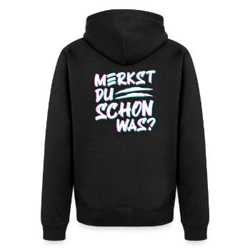 Merkst du schon was? LSD MDMA Kokain Party Drogen - Unisex Premium Bio Zip Hoodie - Schwarz - Hinten - Nico (187cm)