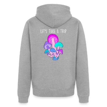 Lets take a trip LSD Acid Pilze Party Drogen - Unisex Premium Bio Zip Hoodie - Grau meliert - Hinten - Nico (187cm)