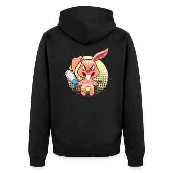 Zombie Hase mit Kettensäge Kaninchen Geschenk - Unisex Premium Bio Zip Hoodie - Schwarz - Hinten - Nico (187cm)