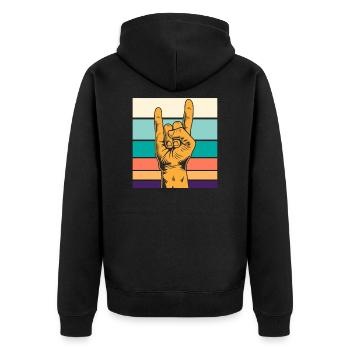 Rocker Handzeichen Symbol Rockmusik - Unisex Premium Bio Zip Hoodie - Schwarz - Hinten - Nico (187cm)