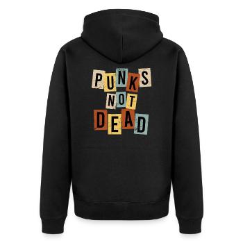 Rockmusik Punk Rock Spruch Punk is not dead - Unisex Premium Bio Zip Hoodie - Schwarz - Hinten - Nico (187cm)