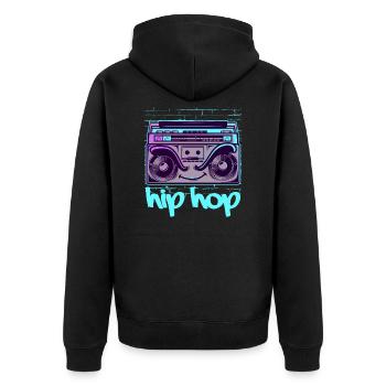 Hip Hop Kassettenrekorder Rapper Musik 90er HipHop - Unisex Premium Bio Zip Hoodie - Schwarz - Hinten - Nico (187cm)