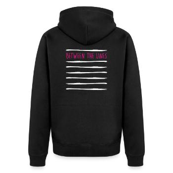 Drogen Koks Kokain Spruch Zwischen den Linien - Unisex Premium Bio Zip Hoodie - Schwarz - Hinten - Nico (187cm)