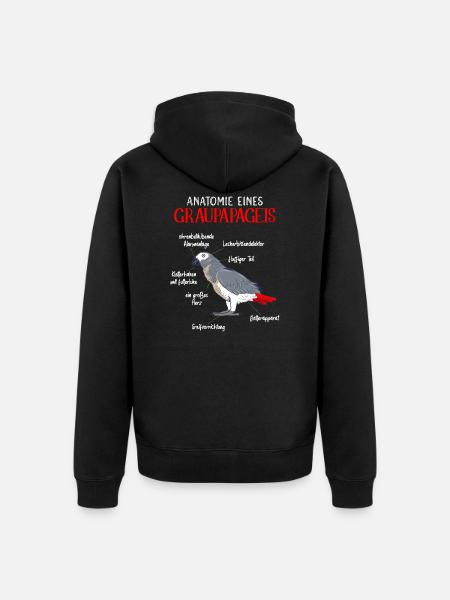Anatomie d’un perroquet gris ornithologique - Veste à capuche bio Premium Unisexe - noir