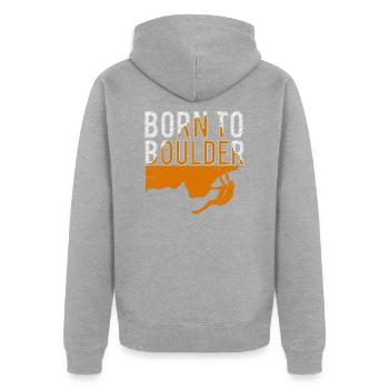 Boulder Spruch Born to Boulder - Unisex Premium Bio Zip Hoodie - Grau meliert - Hinten - Nico (187cm)