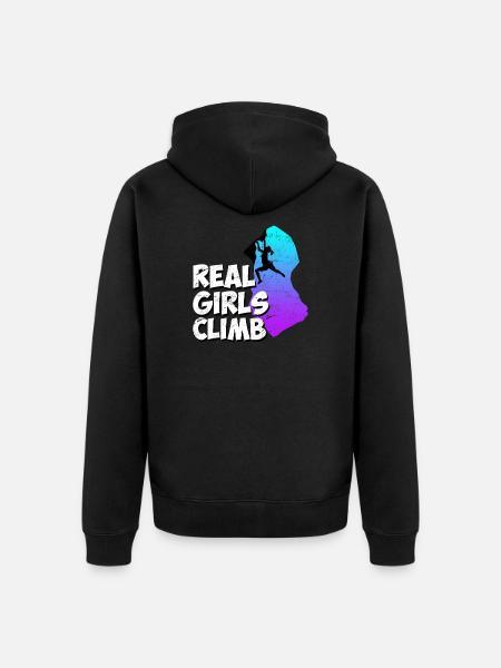 Escalader un rocher en disant que de vraies filles grimpent - Veste à capuche bio Premium Unisexe - noir