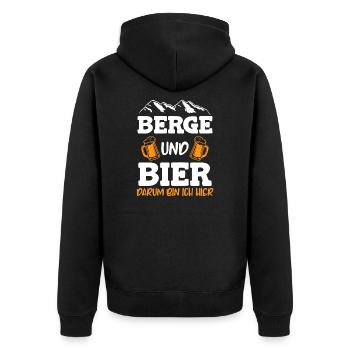 Berge und Bier darum bin ich hier Snowboard - Unisex Premium Bio Zip Hoodie - Schwarz - Hinten - Nico (187cm)