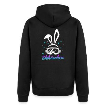 Skihäschen Apres-Ski Frauen Ski Spruch Skibrille - Unisex Premium Bio Zip Hoodie - Schwarz - Hinten - Nico (187cm)