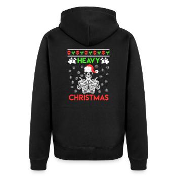 Ugly Christmas Weihnachten Skelett Totenkopf - Unisex Premium Bio Zip Hoodie - Schwarz - Hinten - Nico (187cm)