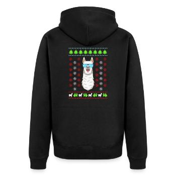 Lama Alpaka Ugly Christmas - Unisex Premium Bio Zip Hoodie - Schwarz - Hinten - Nico (187cm)
