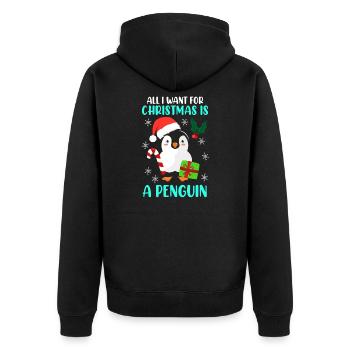 Weihnachtswunsch Pinguin Weihnachten - Unisex Premium Bio Zip Hoodie - Schwarz - Hinten - Nico (187cm)