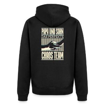 Papa und Sohn das perfekte Chaos Team Vater Sohn - Unisex Premium Bio Zip Hoodie - Schwarz - Hinten - Nico (187cm)
