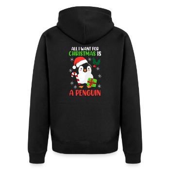 Ugly Christmas Pinguin Weihnachtsgeschenk - Unisex Premium Bio Zip Hoodie - Schwarz - Hinten - Nico (187cm)