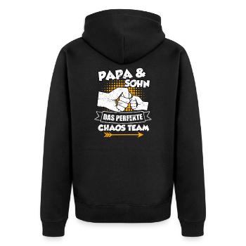 Papa und Sohn das perfekte Chaos Team Sohn Vater - Unisex Premium Bio Zip Hoodie - Schwarz - Hinten - Nico (187cm)