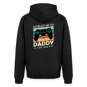Leveld up to Daddy 2022 Papa 2022 werdender Vater - Unisex Premium Bio Zip Hoodie - Schwarz - Hinten - Nico (187cm)