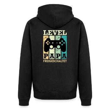 Level Vater 2022 freigeschaltet werdender Papa - Unisex Premium Bio Zip Hoodie - Schwarz - Hinten - Nico (187cm)