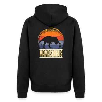 Werdende Mama 2022 Mamasaurus Vintage - Unisex Premium Bio Zip Hoodie - Schwarz - Hinten - Nico (187cm)