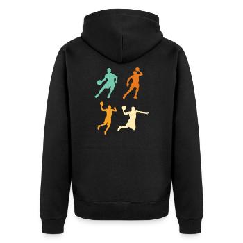 Coole Basketballer Basketball Retro - Unisex Premium Bio Zip Hoodie - Schwarz - Hinten - Nico (187cm)