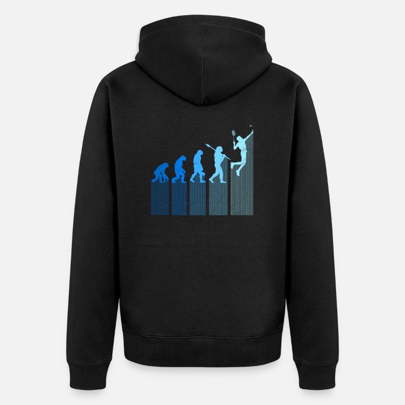 Badmintonspieler Evolution Affe Mensch Entwicklung - Unisex Premium Bio Zip Hoodie - Schwarz