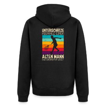 Alter Badminton Spieler Spruch Badminton - Unisex Premium Bio Zip Hoodie - Schwarz - Hinten - Nico (187cm)