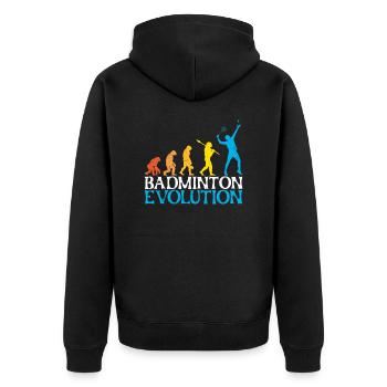 Badminton Evolution Affe Badmintonspieler - Unisex Premium Bio Zip Hoodie - Schwarz - Hinten - Nico (187cm)