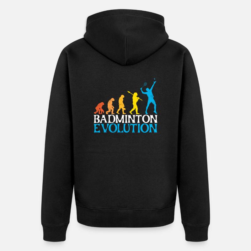 Badminton Evolution Affe Badmintonspieler - Unisex Premium Bio Zip Hoodie - Schwarz