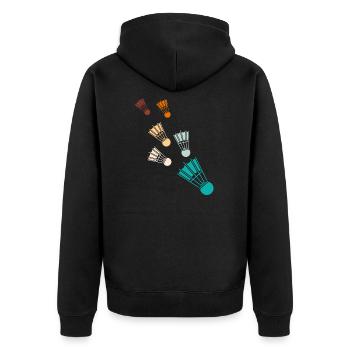 Retro Badminton Federbälle Shuttlecocks - Unisex Premium Bio Zip Hoodie - Schwarz - Hinten - Nico (187cm)