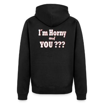 At Horny and You ? - Unisex Premium Organic Zip Hoodie - black - Back - Nico (187cm)