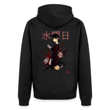 Mittwoch und Piranhas in Manga - Unisex Premium Bio Zip Hoodie - Schwarz - Hinten - Nico (187cm)