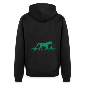 Herzschlag - Pferd Hengst Stute Ross Reitsport - Unisex Premium Bio Zip Hoodie - Schwarz - Hinten - Nico (187cm)