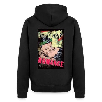 VINTAGE ROMANCE 3 B y Yume Origins - Unisex Premium Bio Zip Hoodie - Schwarz - Hinten - Nico (187cm)
