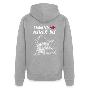 Landy Legend Never Die - Unisex Premium Bio Zip Hoodie - Grau meliert - Hinten - Nico (187cm)