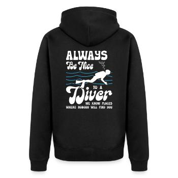 Always Be Nice To A Diver - Unisex Premium Bio Zip Hoodie - Schwarz - Hinten - Nico (187cm)