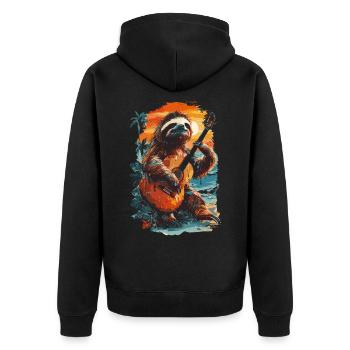 Sloth playing guitar on tropical beach - Unisex Premium Organic Zip Hoodie - black - Back - Nico (187cm)