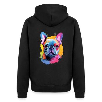 Bunte Französische Bulldogge - Unisex Premium Bio Zip Hoodie - Schwarz - Hinten - Nico (187cm)