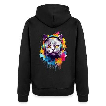 Bunte Britisch Kurzhaar Katze Farbkleckse Farbspri - Unisex Premium Bio Zip Hoodie - Schwarz - Hinten - Nico (187cm)