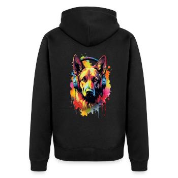 Colorful German Shepherd with headphones - Unisex Premium Organic Zip Hoodie - black - Back - Nico (187cm)