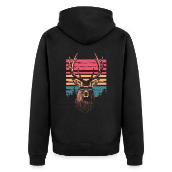 Hirsch mit Sonnenbrille vintage - Unisex Premium Bio Zip Hoodie - Schwarz - Hinten - Nico (187cm)